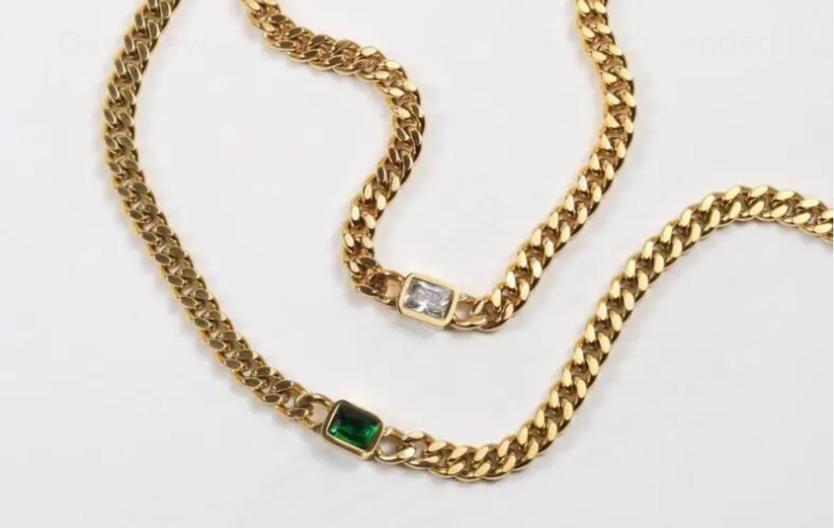 Diamanda Chunky Chain Necklace with Zircon - Gold