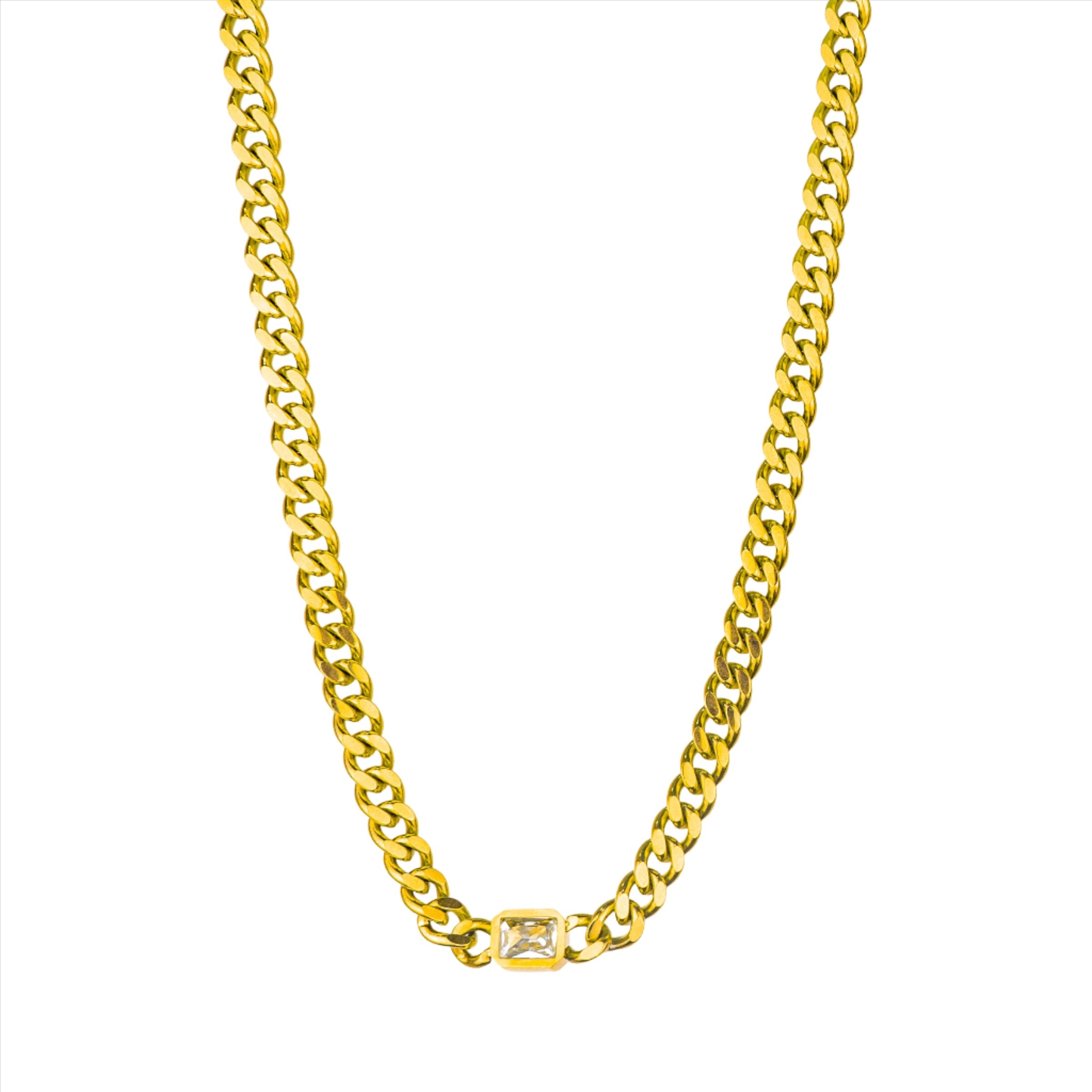 Diamanda Chunky Chain Necklace with Zircon - Gold