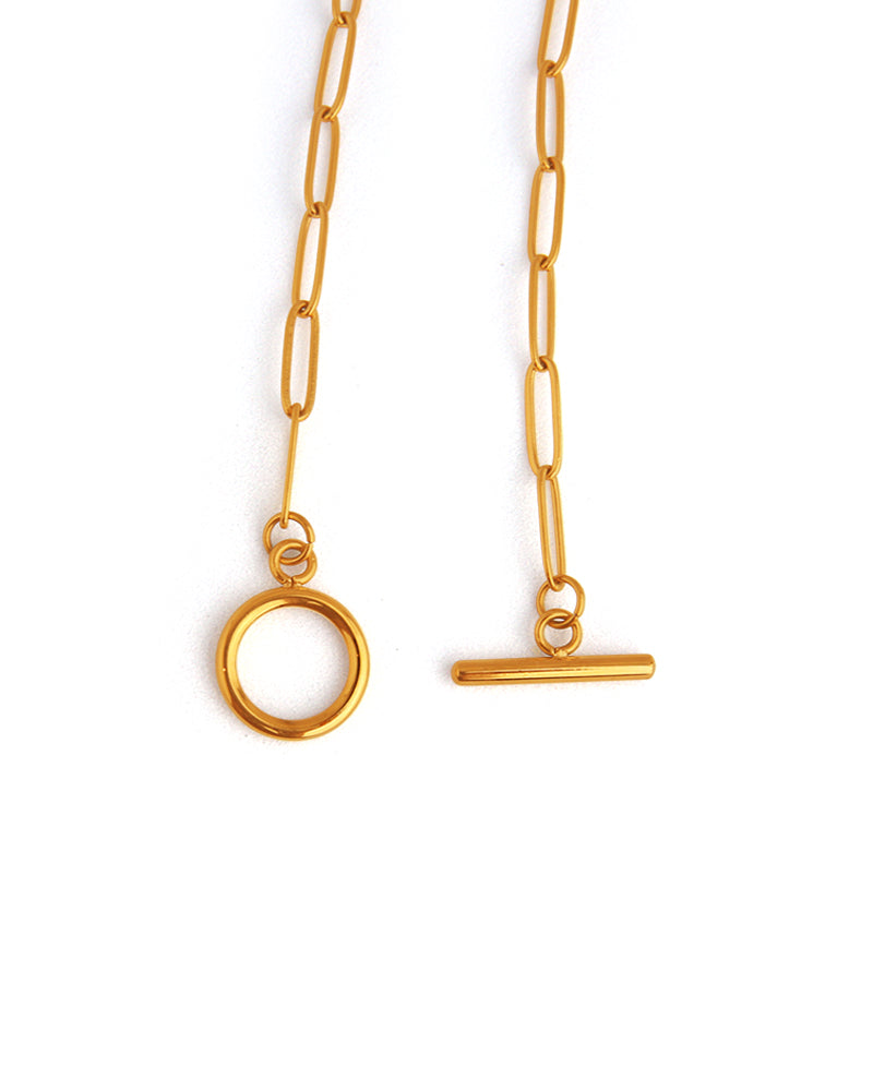 Saffron Round Clasp Chain Necklace - Gold