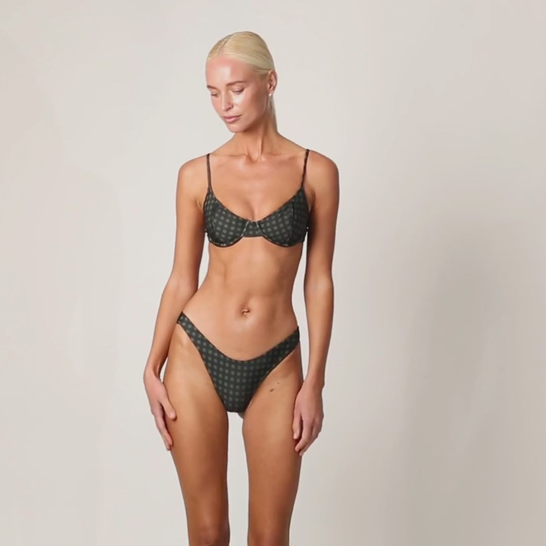 Debbie Top - Khaki Black Gingham