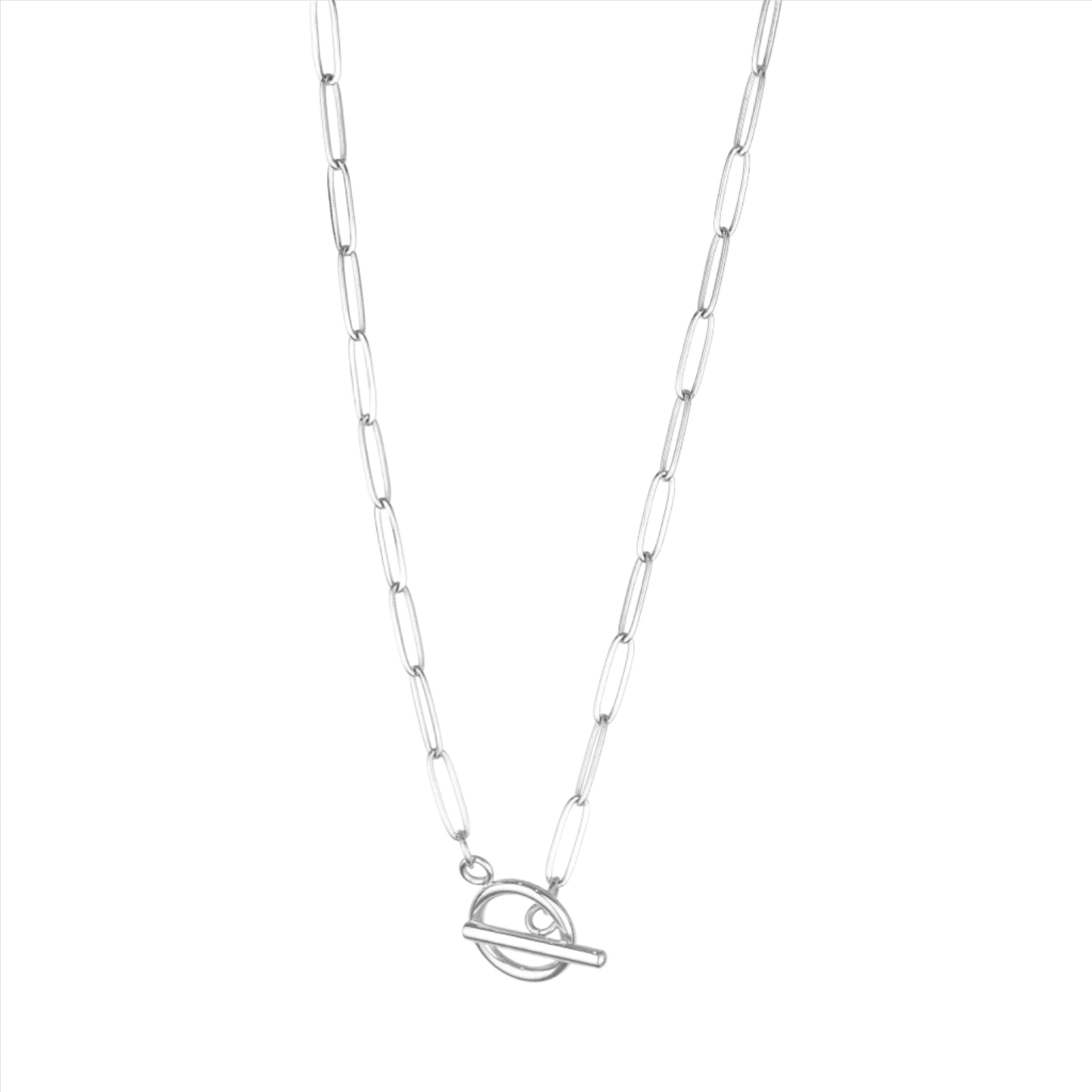 Saffron Round Clasp Chain Necklace - Silver