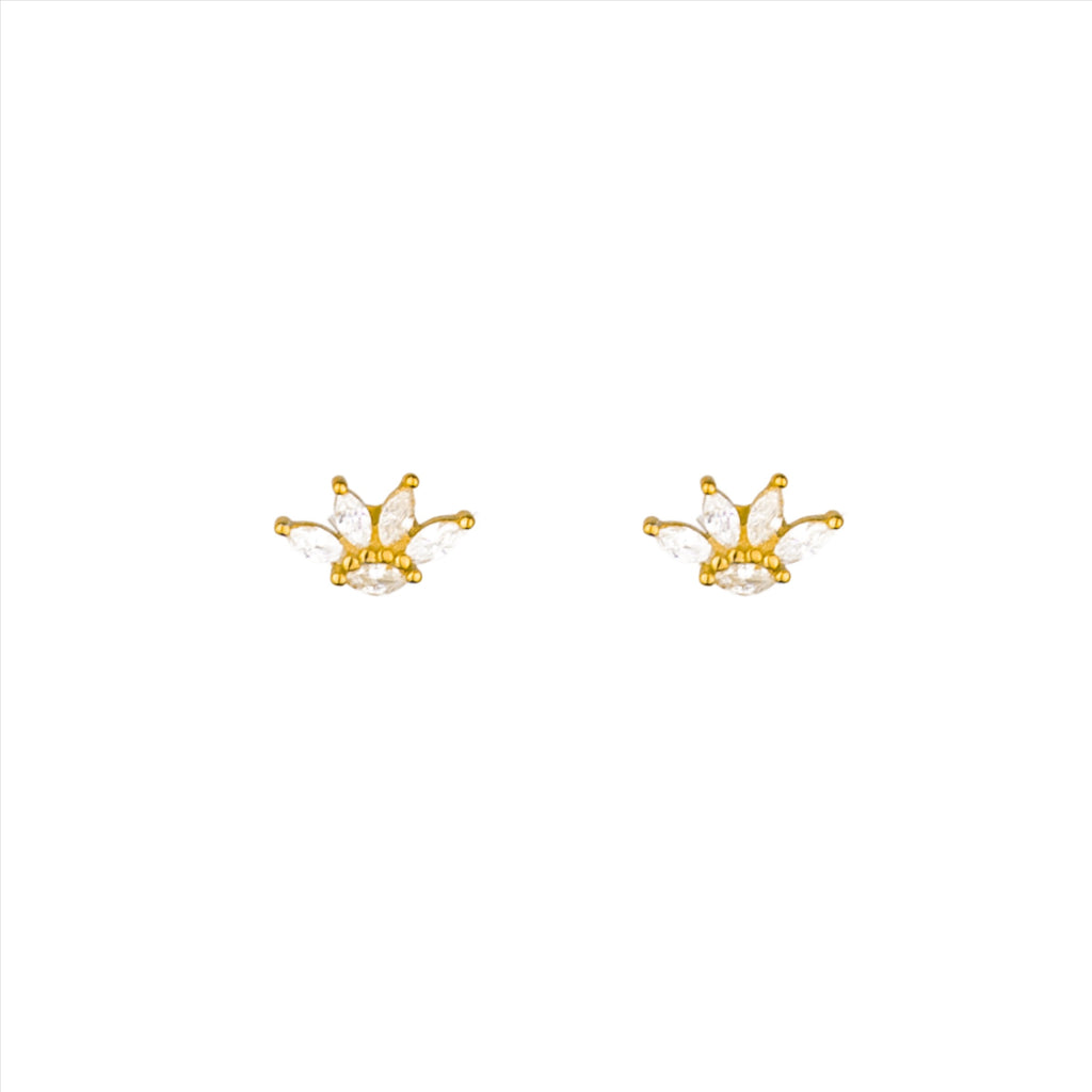 Tiara Zircon Crystal Studs - Gold