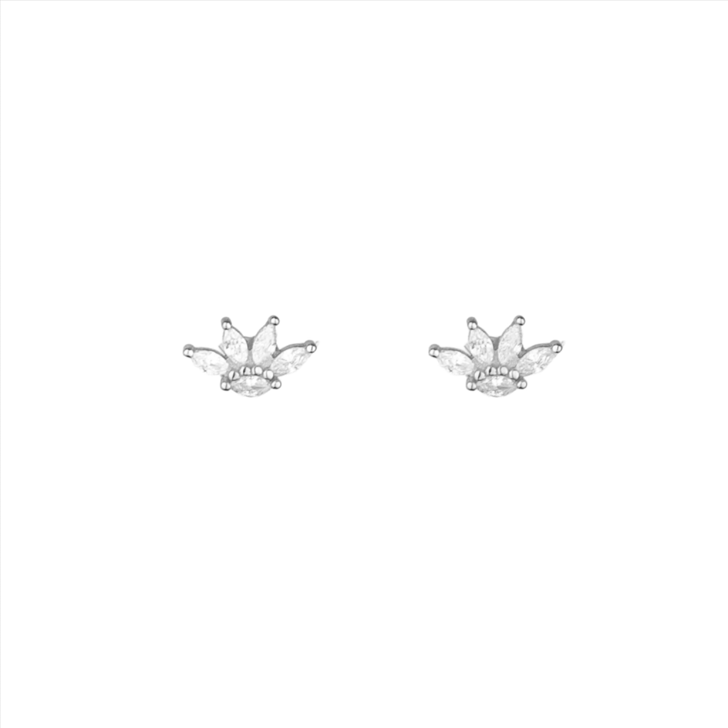 Tiara Zircon Crystal Studs - Silver