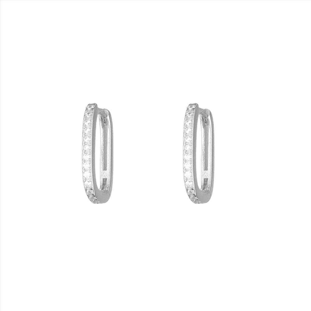 Stevie Crystal Rectangle Huggies - Silver