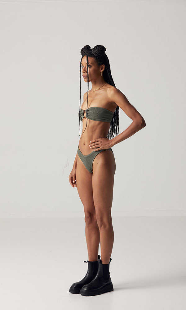 Crinkle Bandeau Top - Khaki
