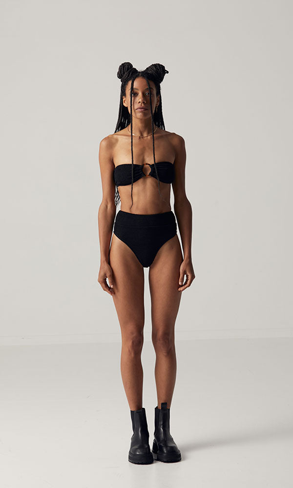 Crinkle High Waist Bottoms - Noir