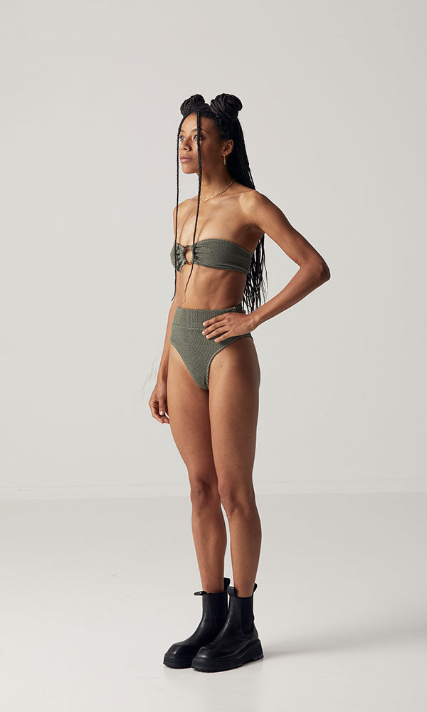Crinkle High Waist Bottoms - Khaki