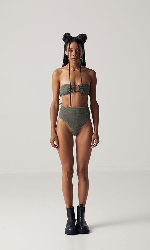 Crinkle High Waist Bottoms - Khaki