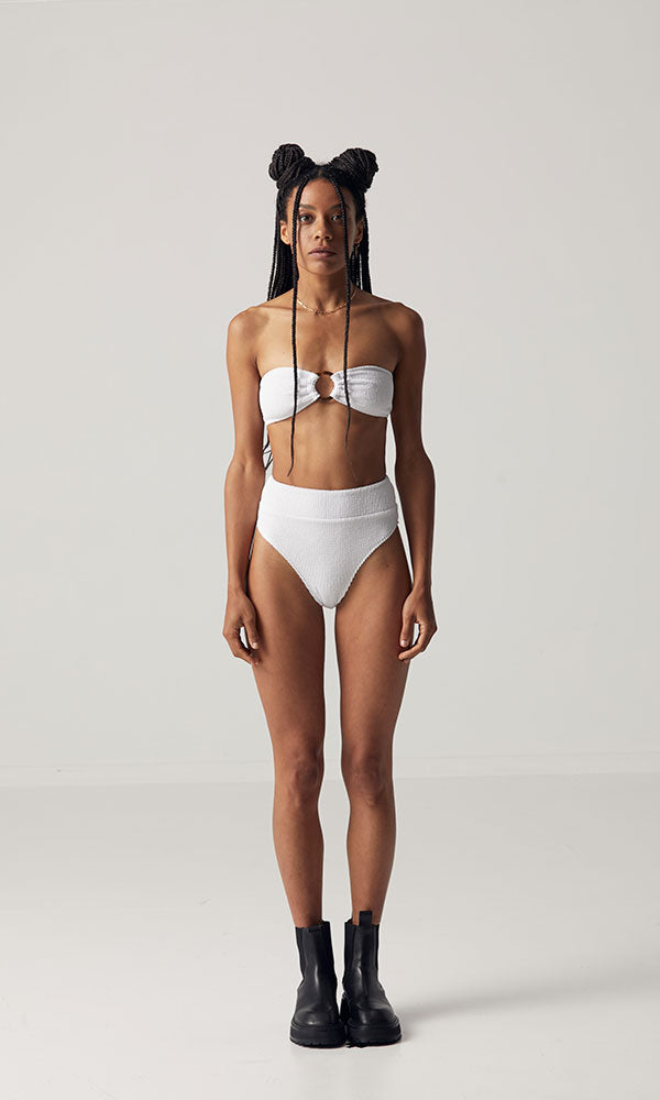 Crinkle High Waist Bottoms - White
