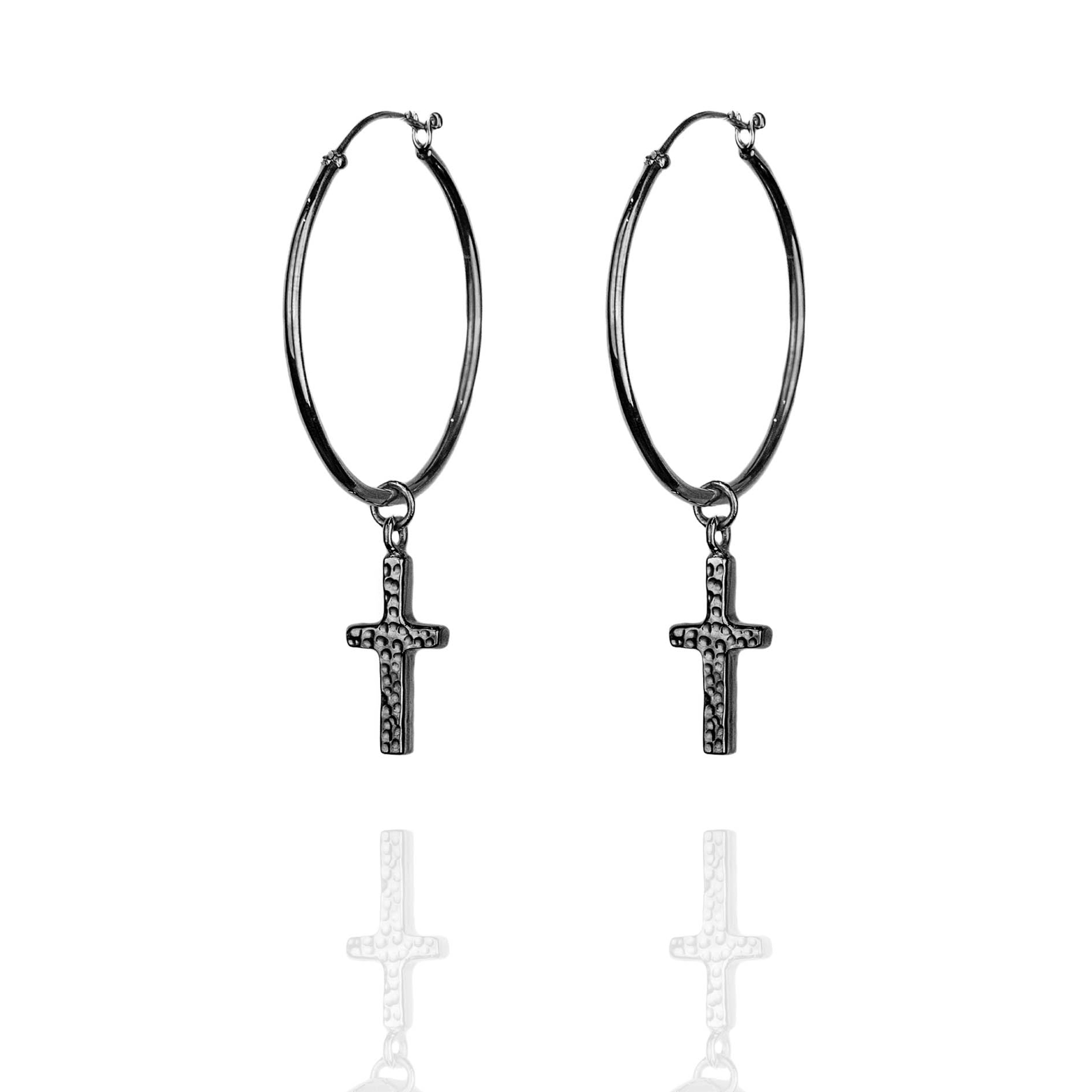 Silver Cross Hoop Earrings